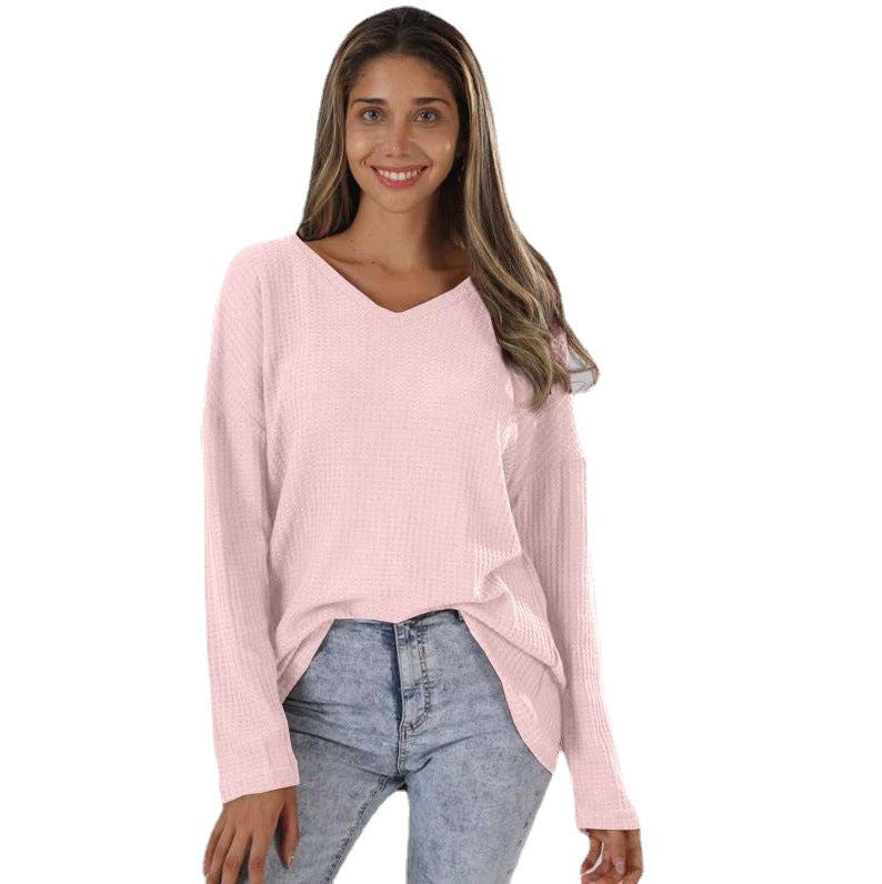 Women's Loose V-neck Plus Size Street Knitted Bottoming Shirt