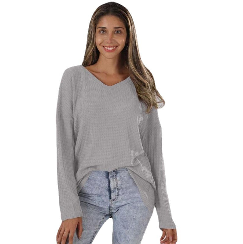 Women's Loose V-neck Plus Size Street Knitted Bottoming Shirt