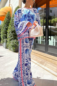 Suit Female Blue And White Porcelain Printed Top And Trousers