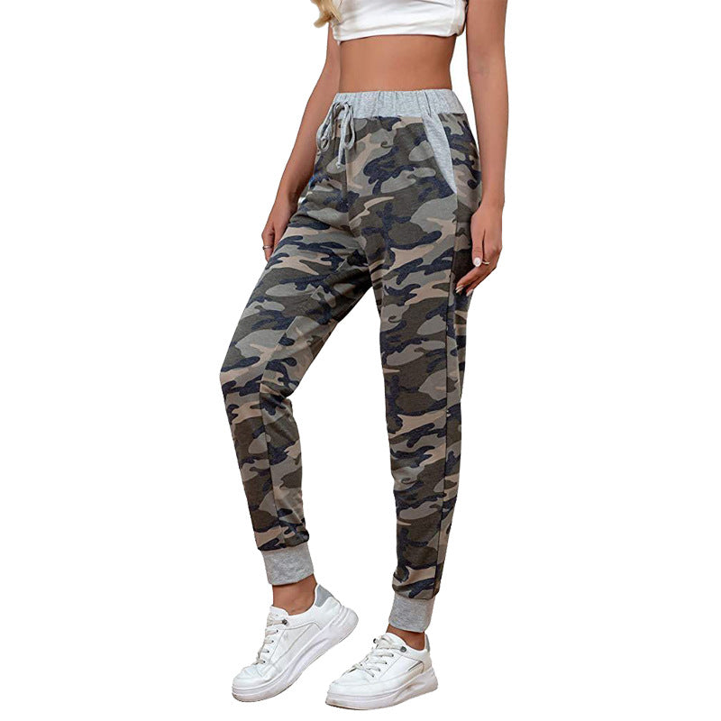 Women's Fashion Casual Exercise Comfort Printing Stretch Waist Trimming High Waist Trousers