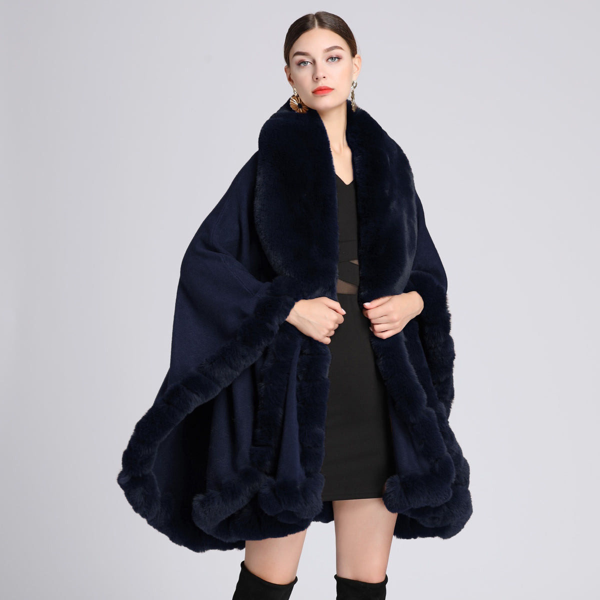 Fur Collar Shawl Cape Knitted Cardigan Baggy Coat