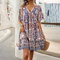 Spring And Summer Vacation Leisure Printed V-neck Dress