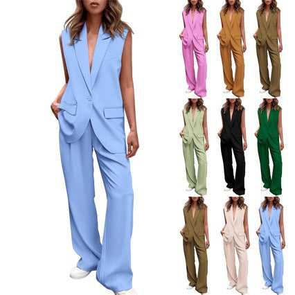 Women's Fashion Sleeveless Small Suit Straight-leg Trousers Suit