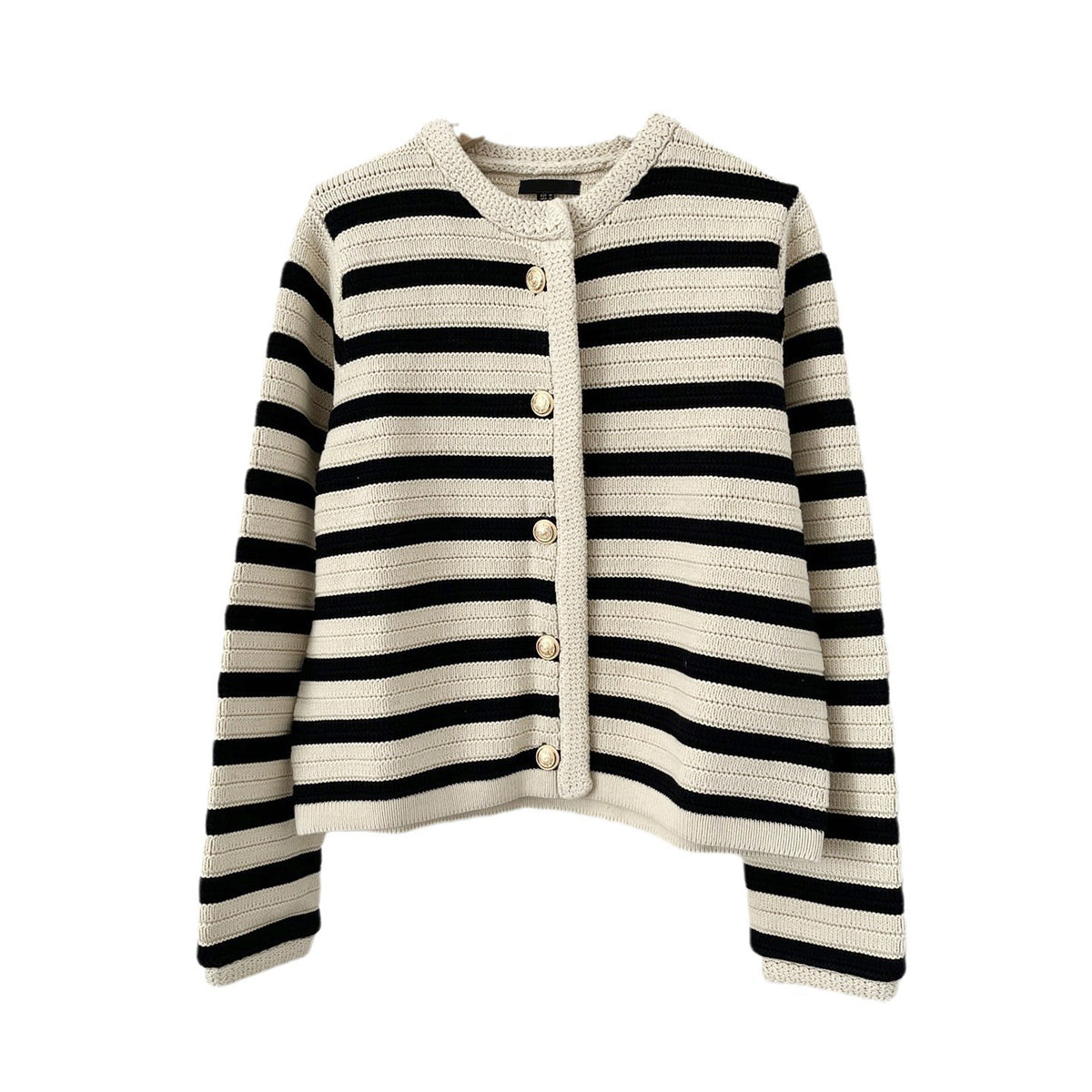 MD Style Women's Autumn New Slim Striped Classic Style Knitted Cardigan Sweater