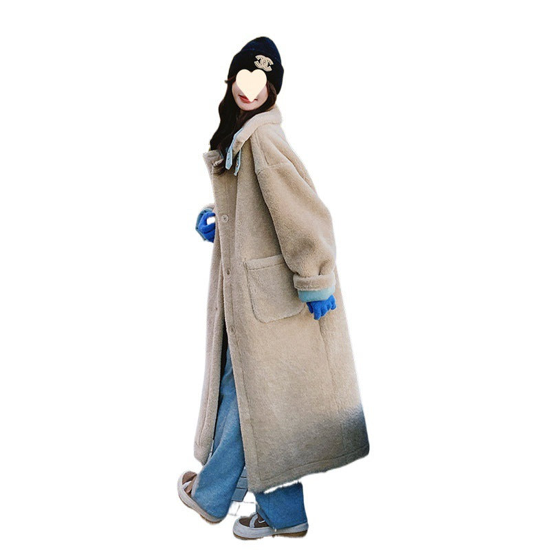 Blue Fur One-piece Lamb Wool Coat Women's Thickened Fleece Overcoat