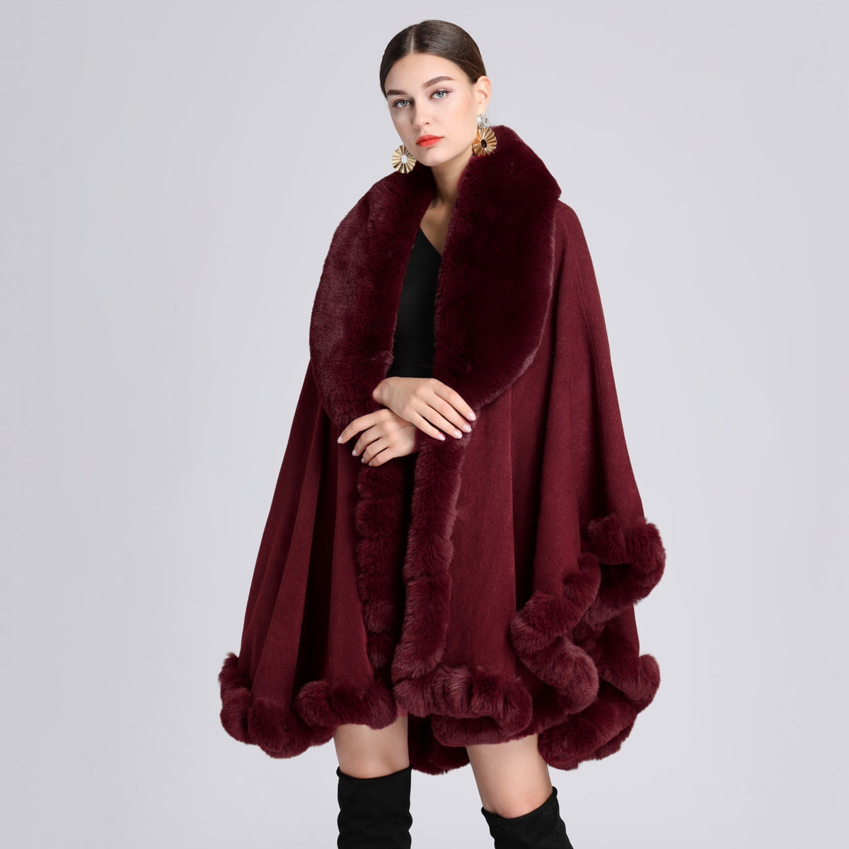 Fur Collar Shawl Cape Knitted Cardigan Baggy Coat