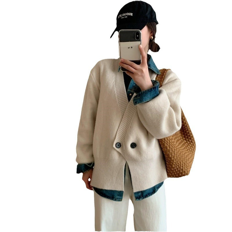 Knitted Cardigan Korean Style Solid Color Loose And Simple Knitwear Idle Style Women's Coat