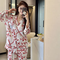 Satin Korean Style Long Sleeve Ice Silk Pajamas Women's New Homewear Suit