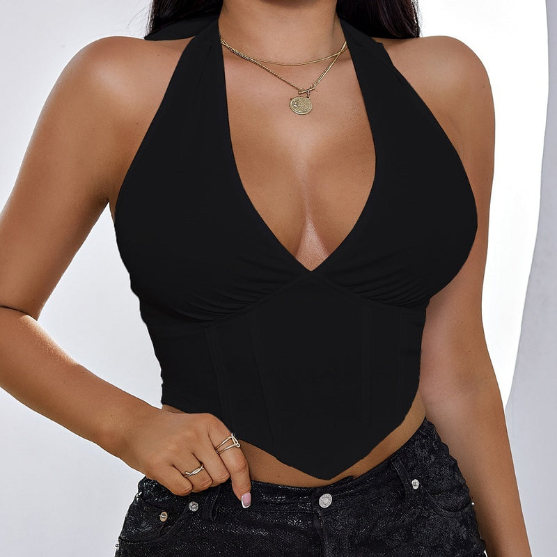 Women's V-neck Lace Up Backless Top