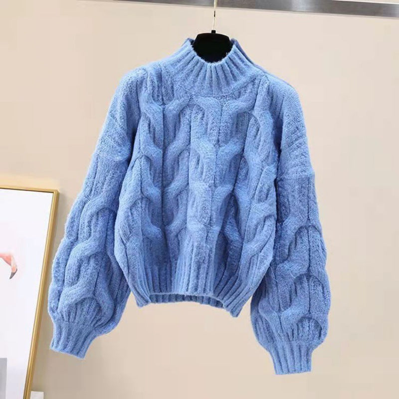 Women's Loose Round Neck Cable-knit Sweater