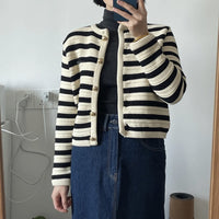 MD Style Women's Autumn New Slim Striped Classic Style Knitted Cardigan Sweater