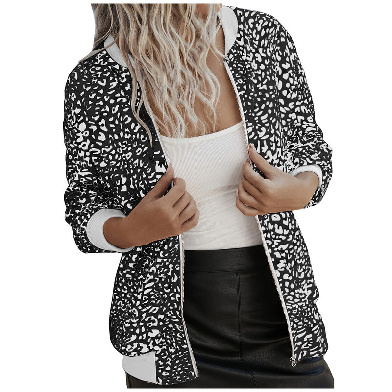 Women's Leopard Print Stand Collar Jacket