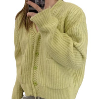 Simple Ins Solid Color Cardigan Jacket V-neck Warm Sweater