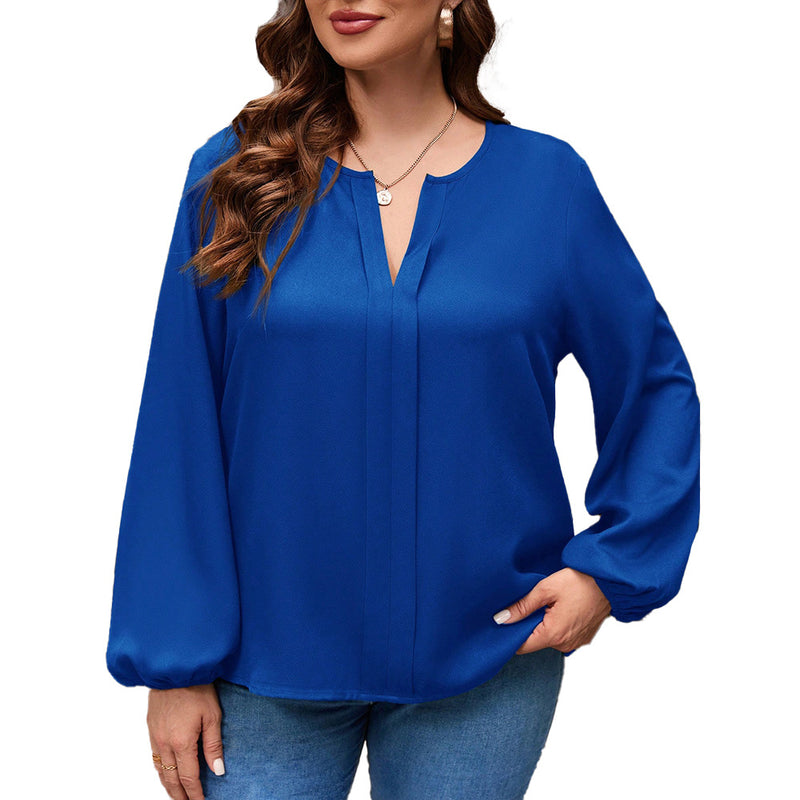 Plus Size Women's V-neck Loose Long Sleeve Top