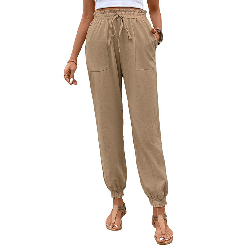 Women's Lace Up Elastic Waist Skinny Pants