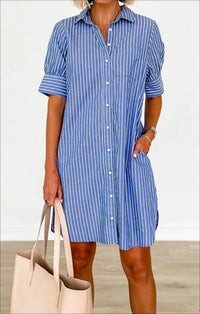 Striped Pocket Single-breasted Dress Women