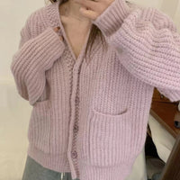 Simple Ins Solid Color Cardigan Jacket V-neck Warm Sweater