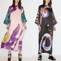 Women's Retro Loose Long Sleeve Printed Long Dress