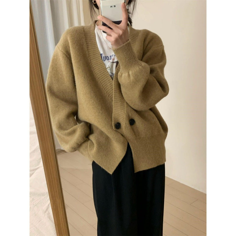 Knitted Cardigan Korean Style Solid Color Loose And Simple Knitwear Idle Style Women's Coat