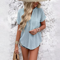 Women's Solid Color Short Sleeve V-neck Shirt