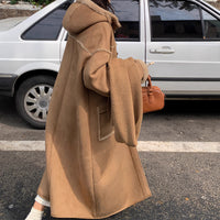 Hooded Faux Suede Lambswool Coat Thickened Long Section Overcoat