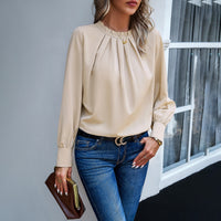 Elegant Lace Collar Long Sleeve Solid Color Top