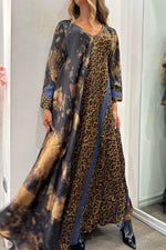 V-neck Loose Leopard Print Long Dress Women
