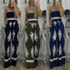 Wrapped Chest Printed Jumpsuit, High Waisted Casual Pants For Women