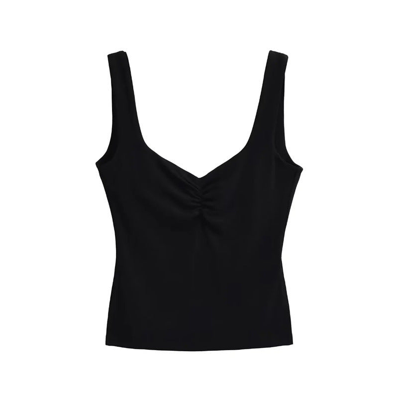 American Hot Girl Chest Pleated Square Collar Camisole