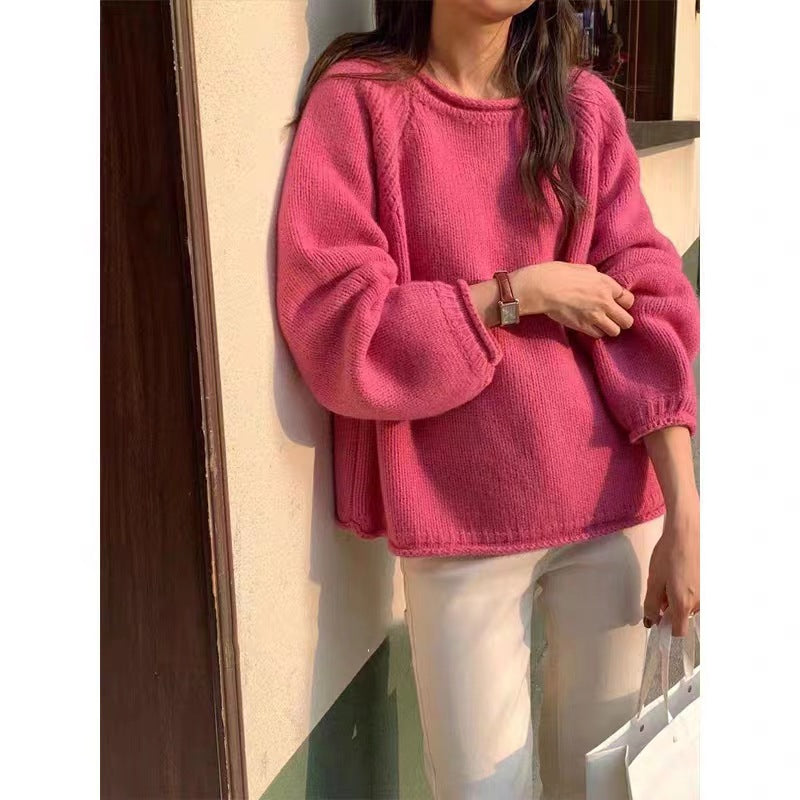 Solid Color Idle Style Pullover Knitted Sweater