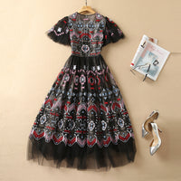 Heavy Industry Net Yarn Embroidered Wide Hem Dress