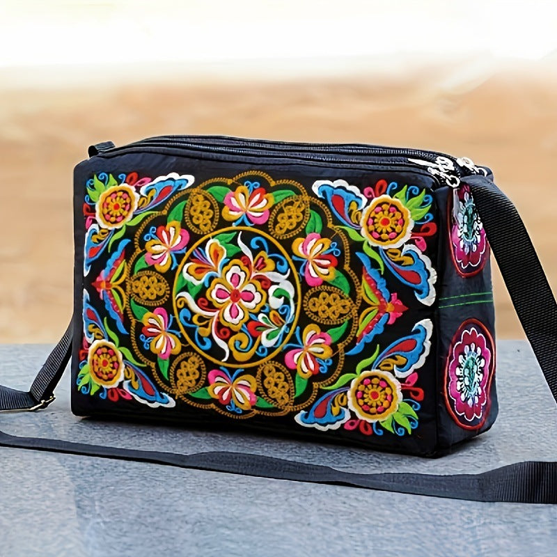 Female Antique Double Sided Embroidery One-shoulder Crossbody Bag