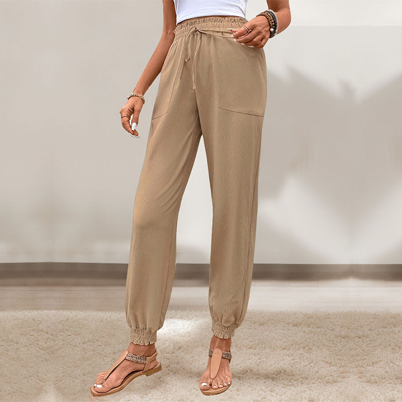 Women's Lace Up Elastic Waist Skinny Pants