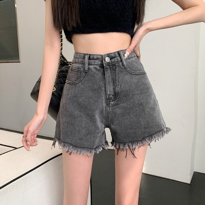 Wide Leg Denim Shorts Frayed Summer New High Waist Slimming