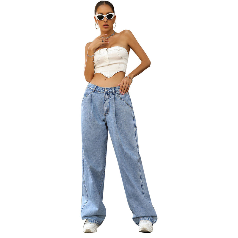 Women's Fashion Trendy High Waist Loose Denim Trousers