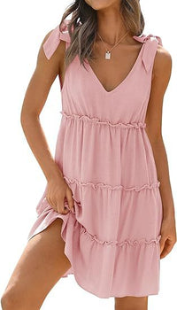 Women's Sleeveless V-neck Flounce Dress