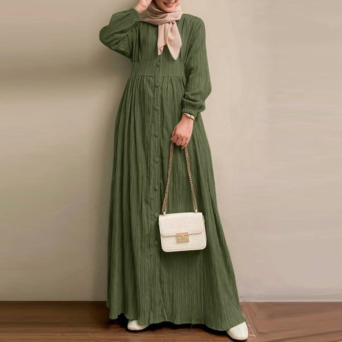 Vintage Long Sleeve Solid Color Tank Dress Women's Robe