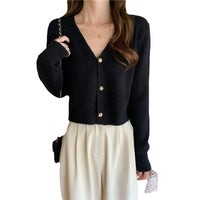 Classic Style Short Knitted V-neck Long-sleeve Cardigan Sweater