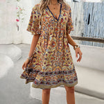 Spring And Summer Vacation Leisure Printed V-neck Dress