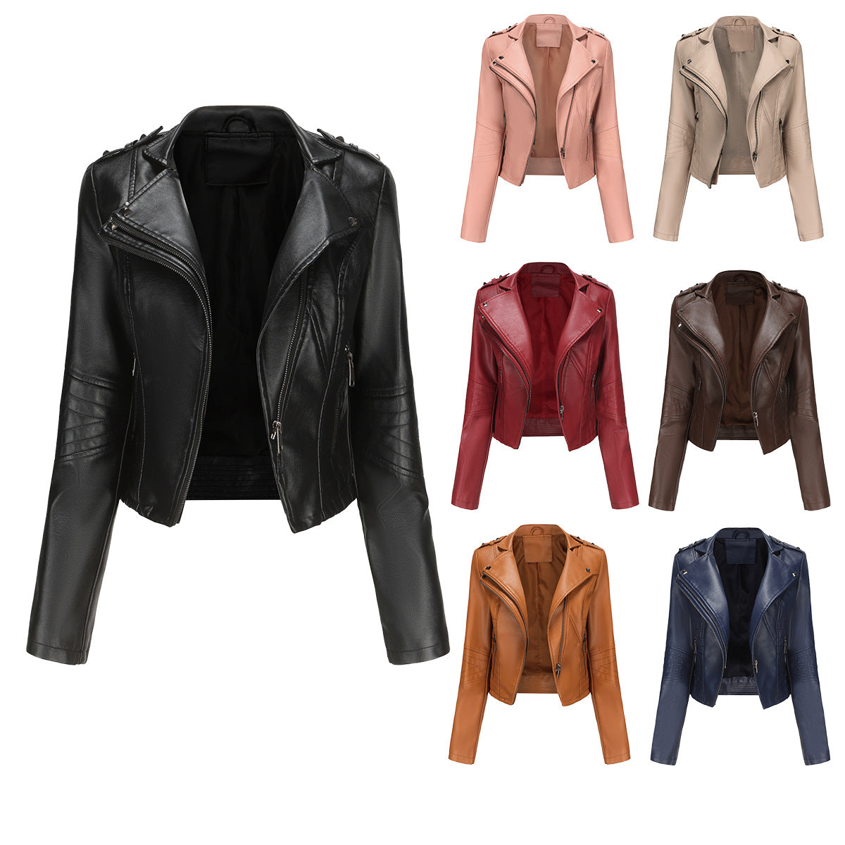 Women's Fashionable Fitted Long Sleeve Leather Coat