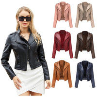 Women's Fashionable Fitted Long Sleeve Leather Coat