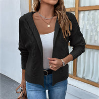 Women's Fashion Casual Solid Color Hooded Twist Sweater Cardigan Coat