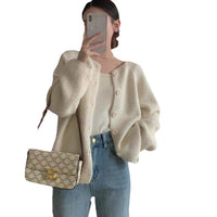 Candy Color Round Neck Soft Glutinous Top Korean Casual Loose Raglan Sleeve Knitted Cardigan