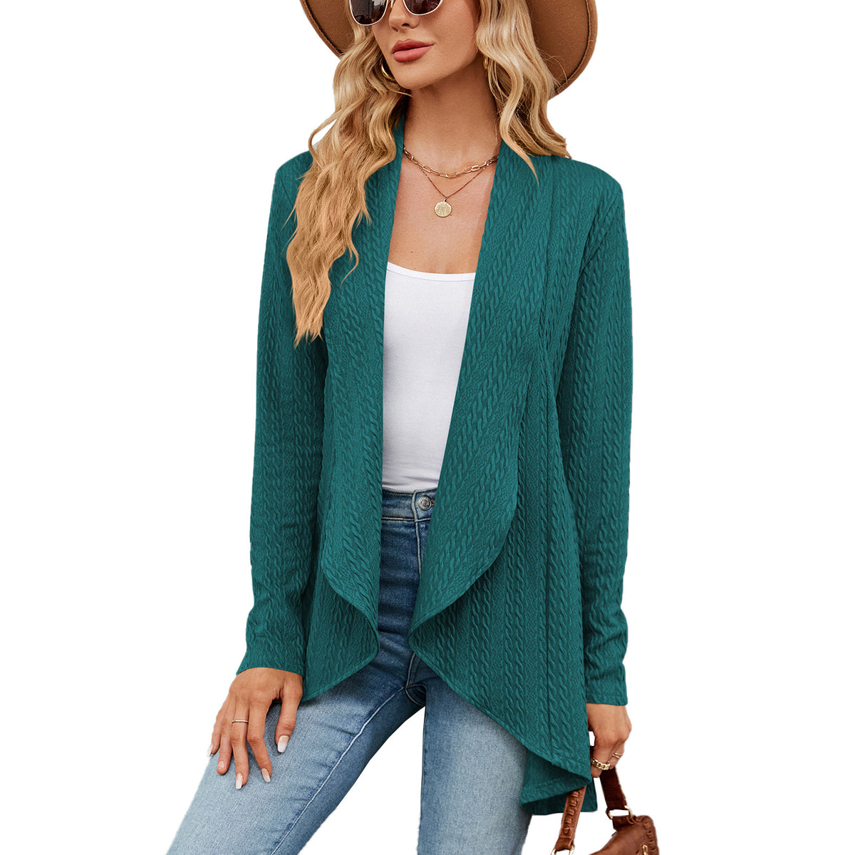 Women's Fashion Long Sleeve Solid Color Loose Cardigan Top