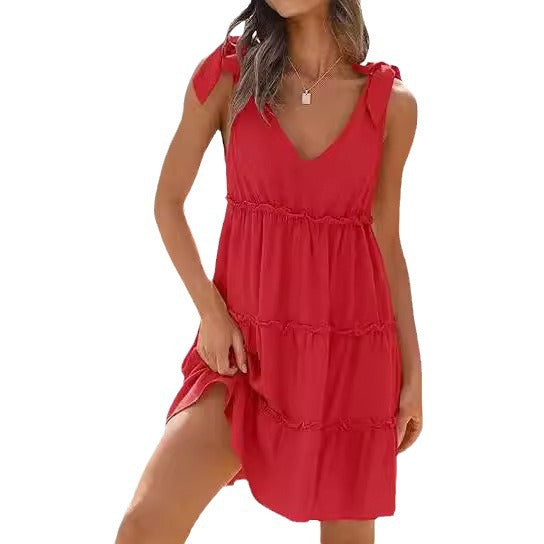 Women's Sleeveless V-neck Flounce Dress