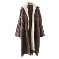 Hooded Tassel Knitted Cardigan Fake Two-piece Overknee Sweater Coat