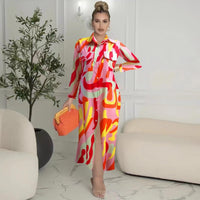 Long Sleeve Printing Lapel Shirt Women's Long Dress