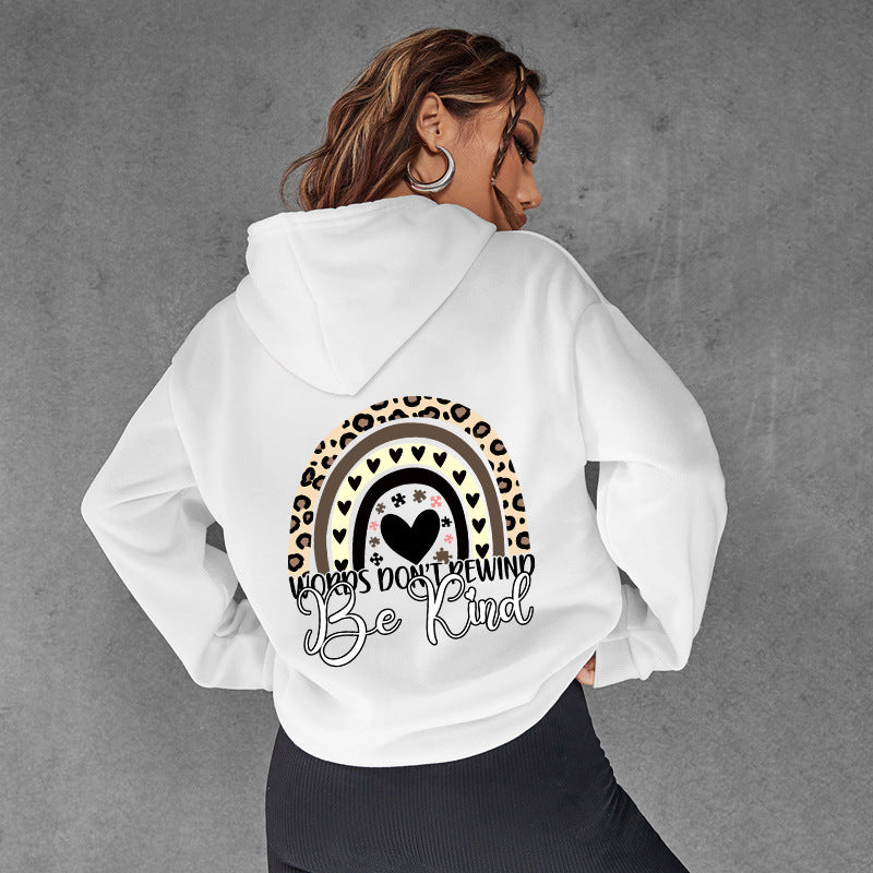 Be Kind Letter Print Hooded Heel Wrapped Collar Brushed Hoody Women