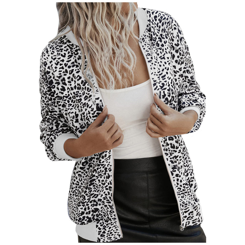 Women's Leopard Print Stand Collar Jacket