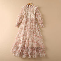 Heavy Industry Fungus Gold Thread Embroidery Pearl Stand Collar Long Sleeve Dress